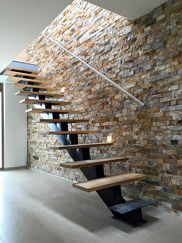 escaleras modernas acero y madera piedra