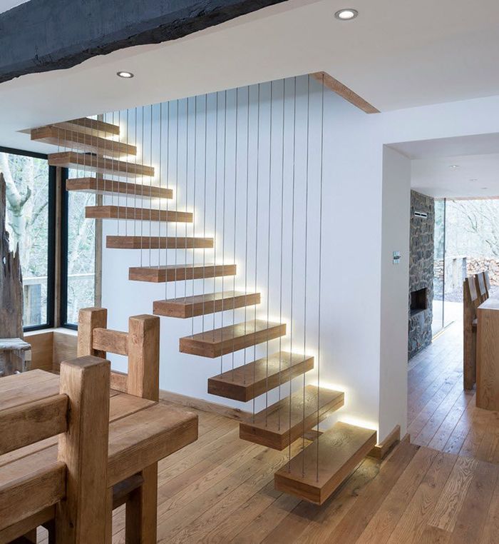 escaleras modernas flotadas madera