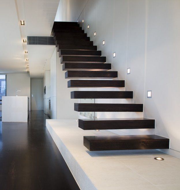 escaleras modernas lineales madera flotada