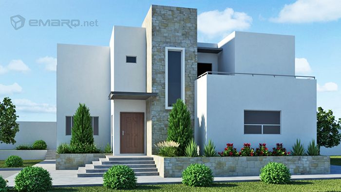 fachada de casa minimalista con piedra natural