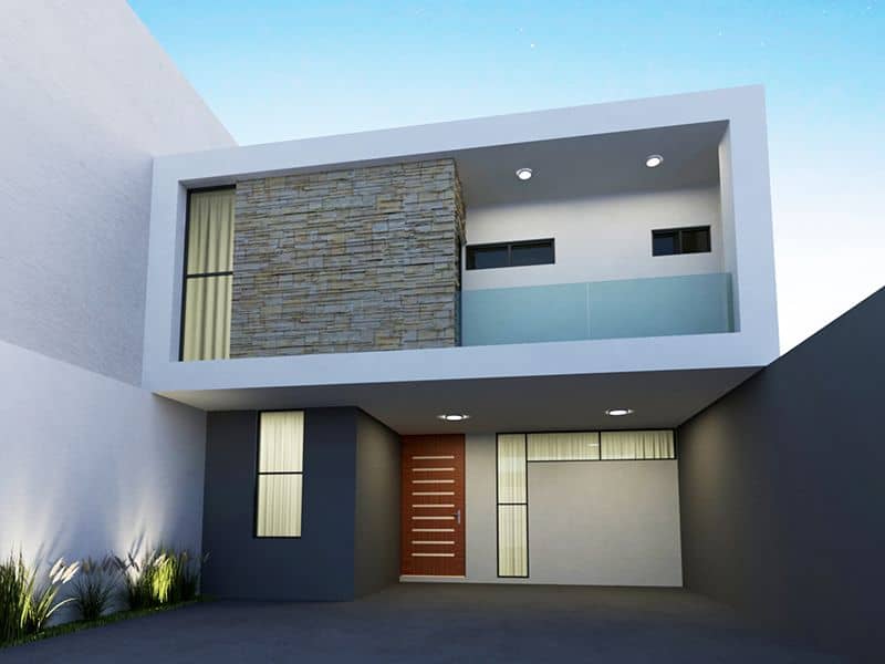 fachadas de casas modernas pequenas de dos pisos con piedra natural